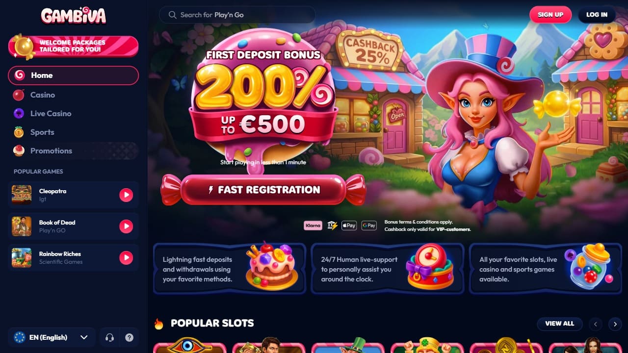 Belgisch casino Gambiva homepage met bonus